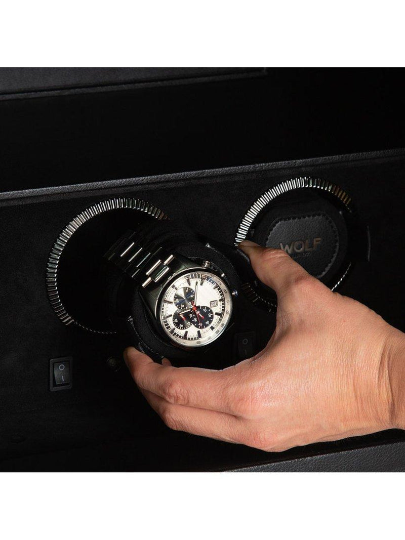 WOLF vegan leather watch winder and safe 4 module black - British product