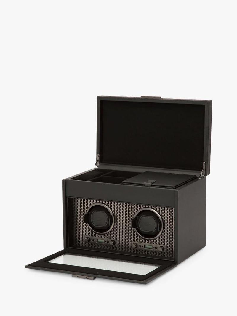 WOLF vegan leather 2-module watch winder with storage, imported from the UK