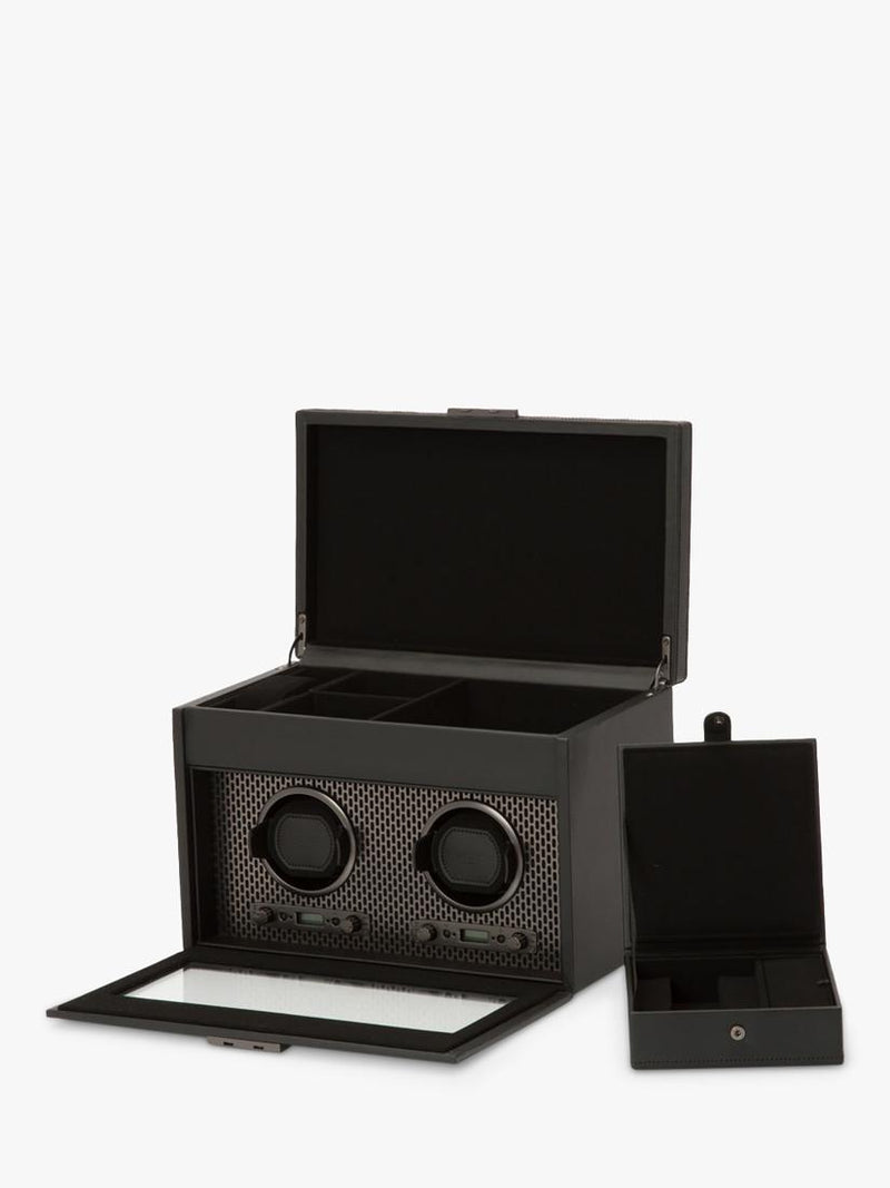 WOLF vegan leather 2-module watch winder with storage, imported from the UK