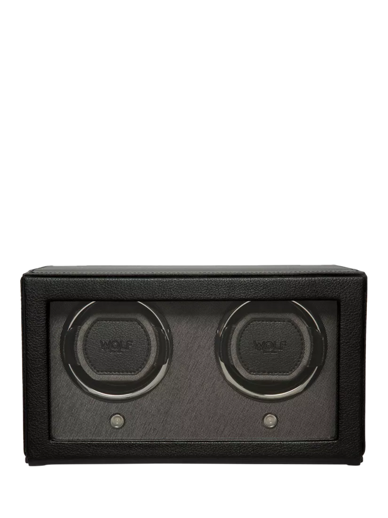 WOLF Cub Vegan Leather 2 Module Watch Winder With Cover, Black