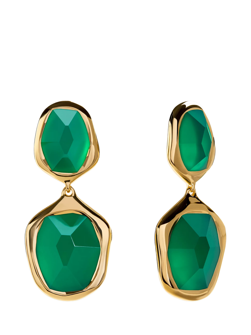Monica Vinader Odyssey double drop earrings green onyx gold (British brand)