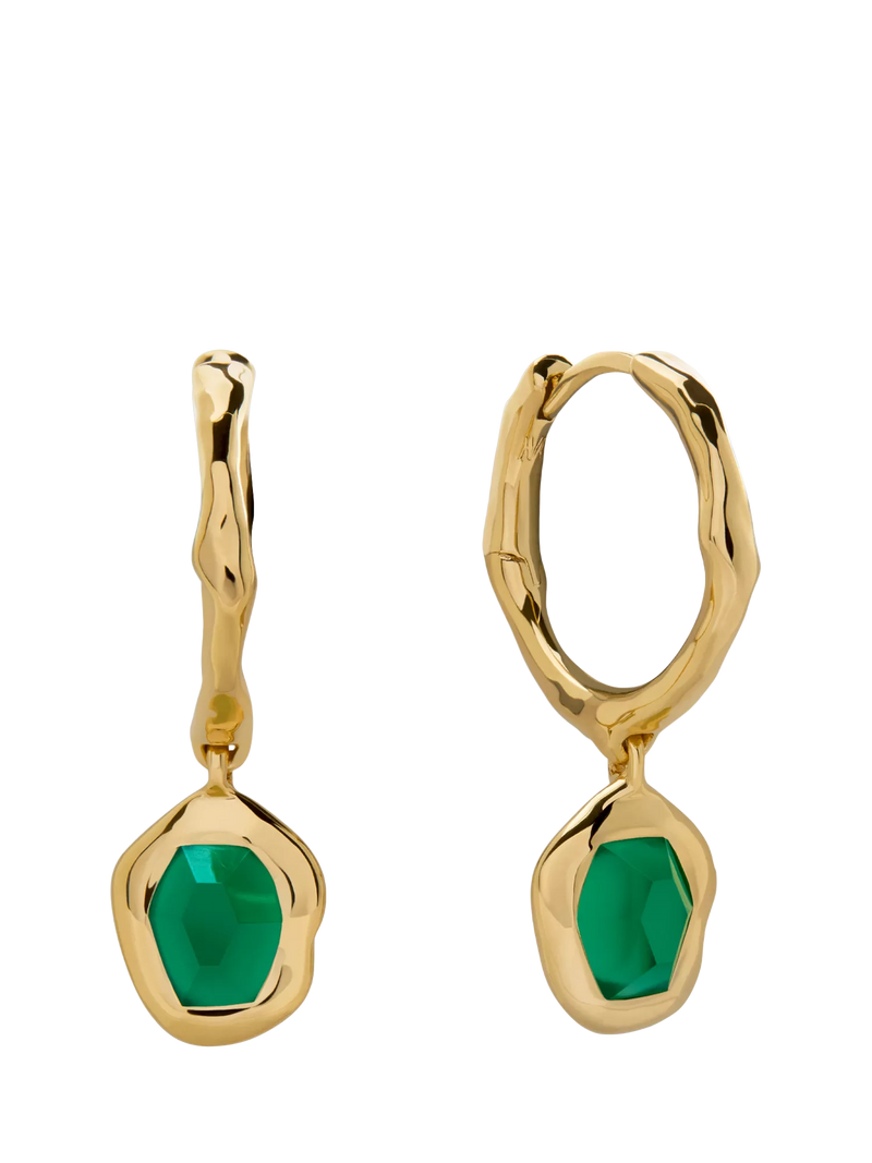Monica Vinader Odyssey Huggie Earrings with Aquamarine and Green Onyx in 18k Gold Vermeil
