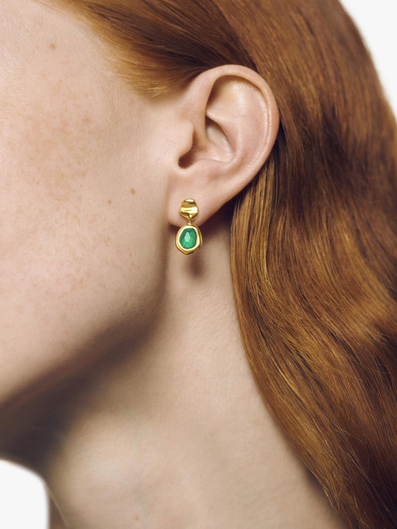 Monica Vinader small drop earrings green onyx gold - British product