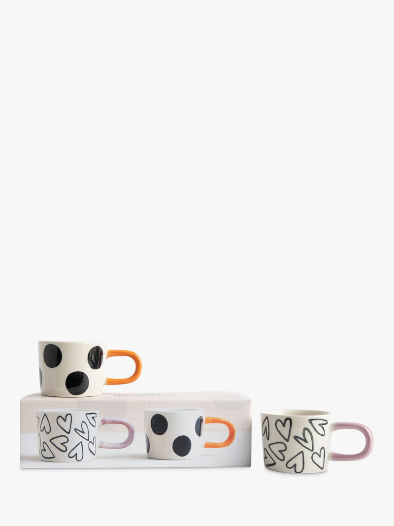 Caroline Gardner espresso cups mono spot heart set of 2 - British product