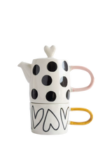 John Lewis Caroline Gardner Spot/Heart Teapot and Cup Set- Buy online at McGrocer