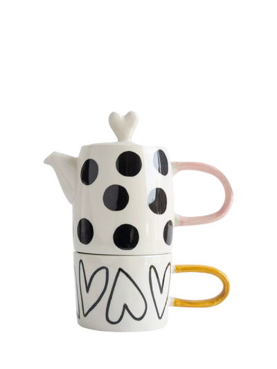 John Lewis Caroline Gardner Spot/Heart Teapot and Cup Set- Buy online at McGrocer