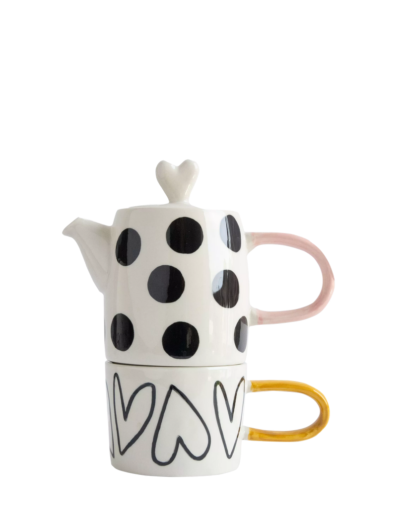 Caroline Gardner spot heart teapot cup set, UK version