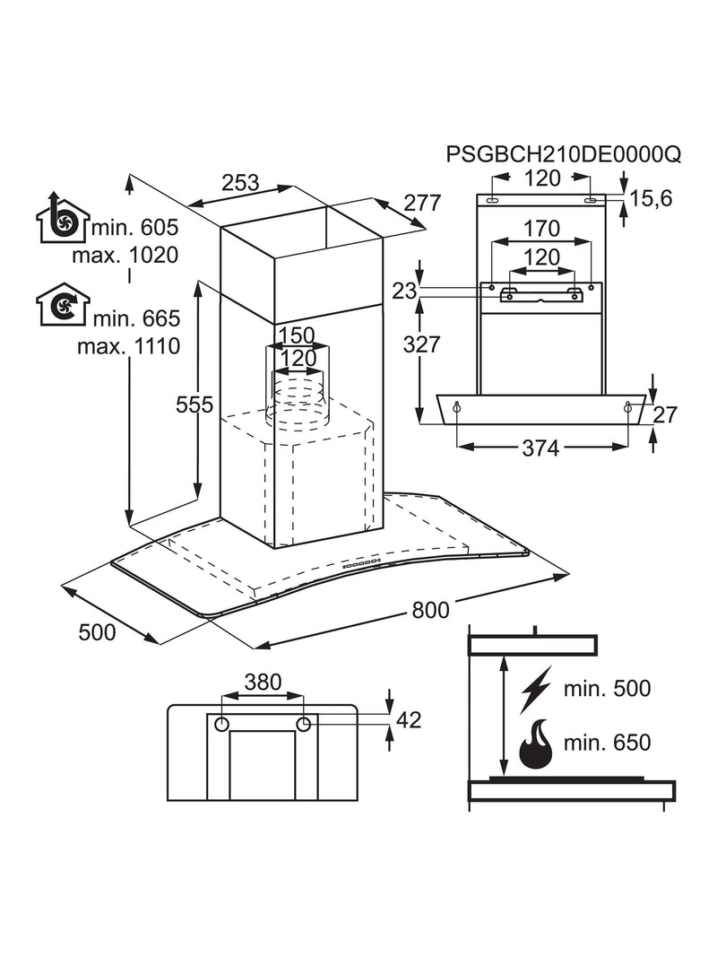 AEG chimney cooker hood DTX3840B, imported from the UK