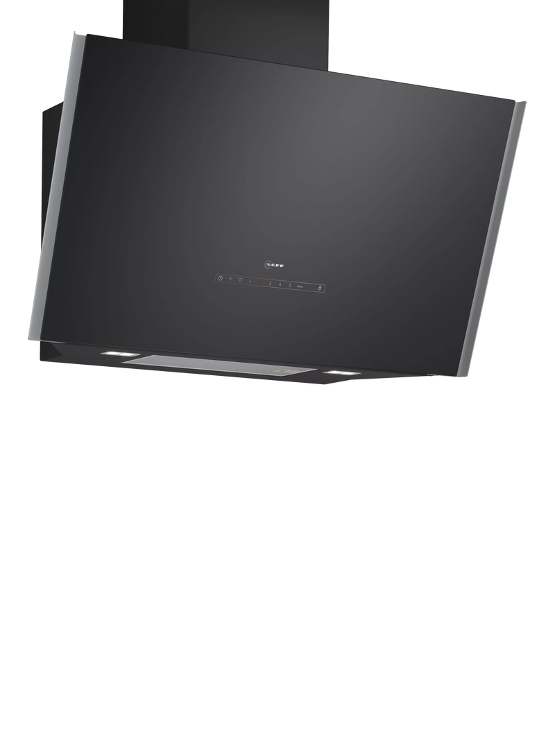 Neff N90 angled chimney cooker hood in black glass, UK version