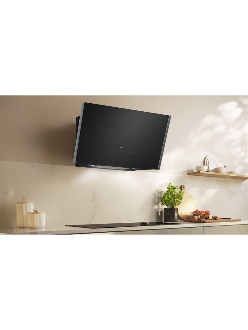 Neff N90 angled chimney cooker hood in black glass, UK version