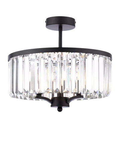 John Lewis Laura Ashley Elkwood Semi-Flush Chandelier Ceiling Light, Black/Clear- Buy online at McGrocer