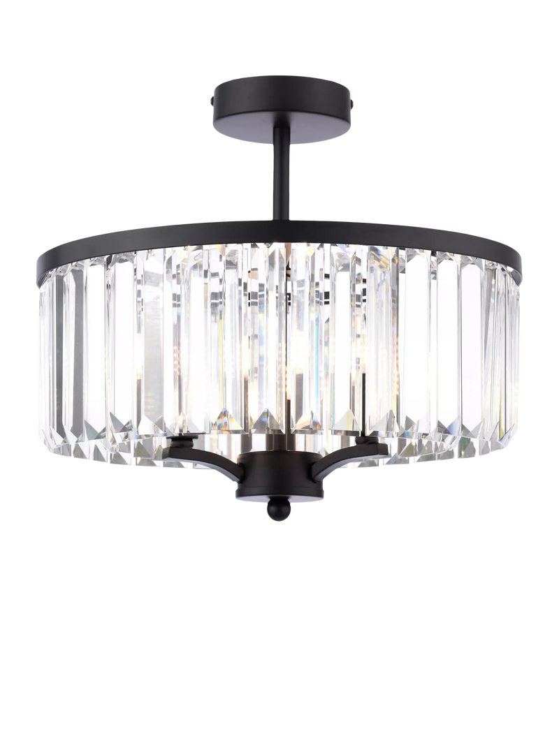 Laura Ashley Elkwood semi-flush chandelier black clear glass - British product