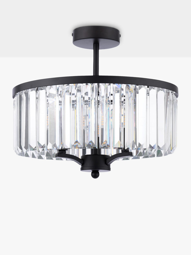 Laura Ashley Elkwood semi-flush chandelier black clear glass - British product