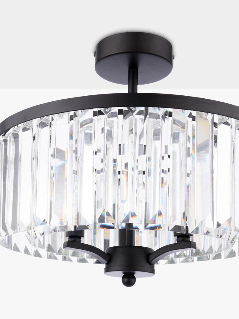 Laura Ashley Elkwood semi-flush chandelier black clear glass - British product