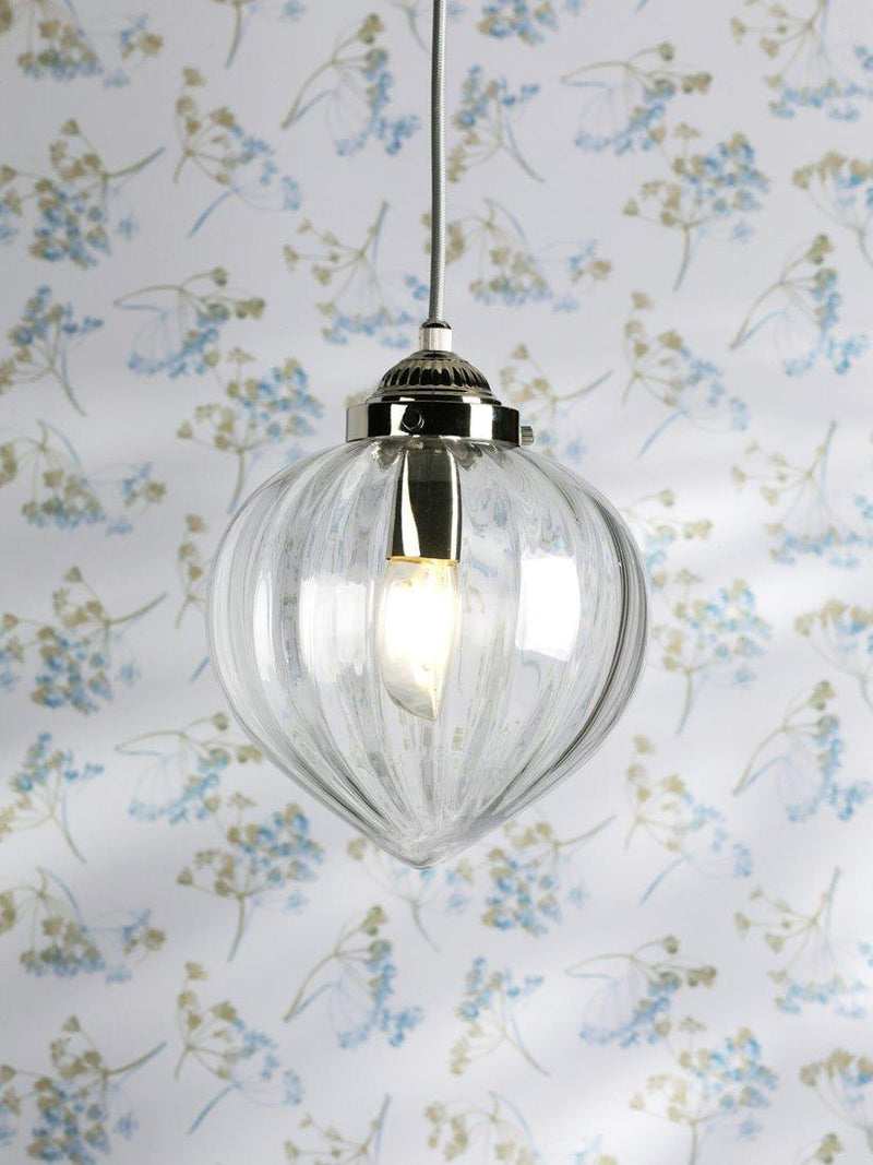 Laura Ashley Whitham pendant ceiling light in polished nickel, imported from the UK