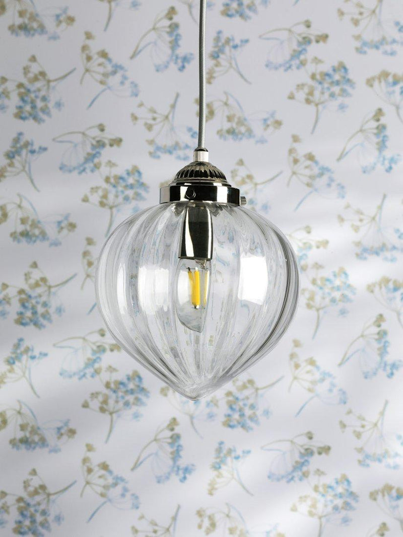 Laura Ashley Whitham pendant ceiling light in polished nickel, imported from the UK