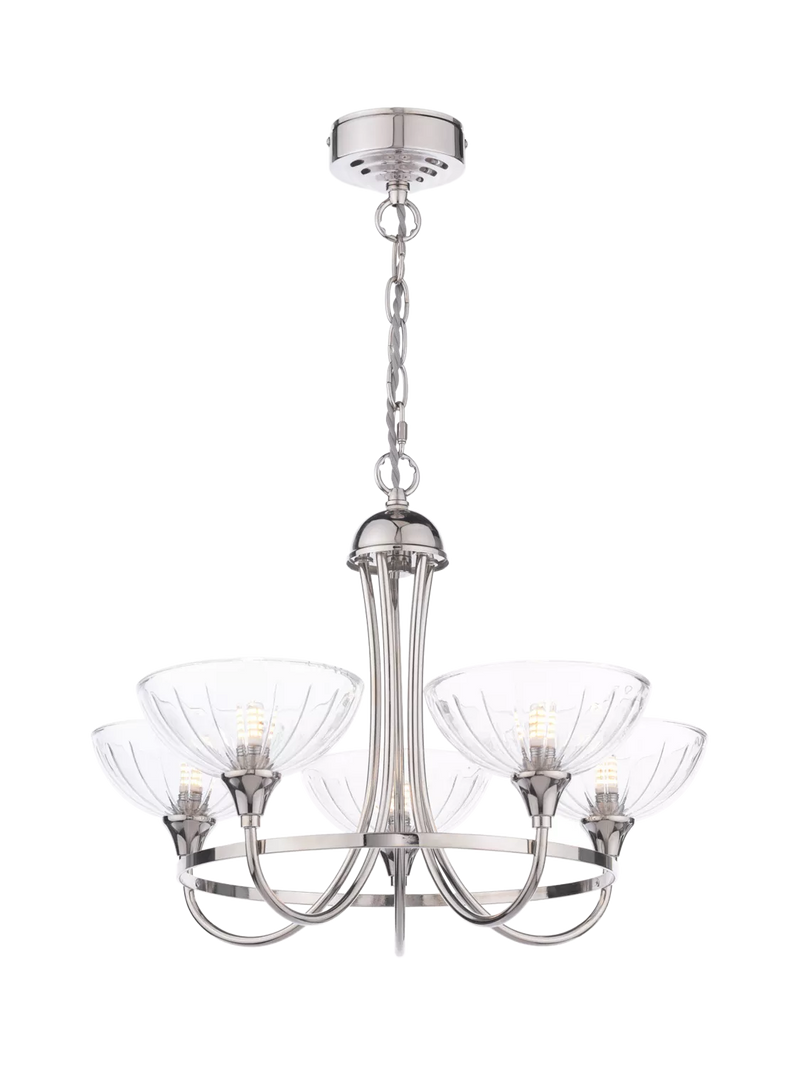 Laura Ashley Wellham five-arm chandelier polished nickel (British brand)