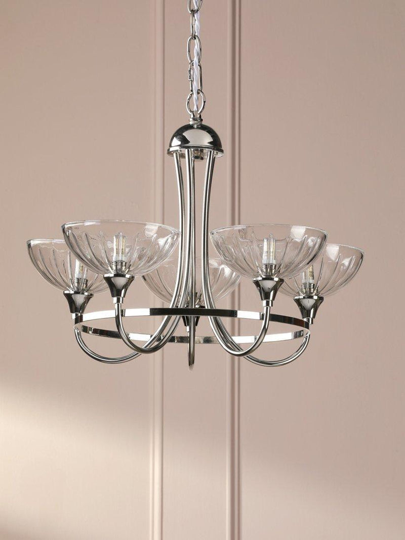 Laura Ashley Wellham five-arm chandelier polished nickel (British brand)