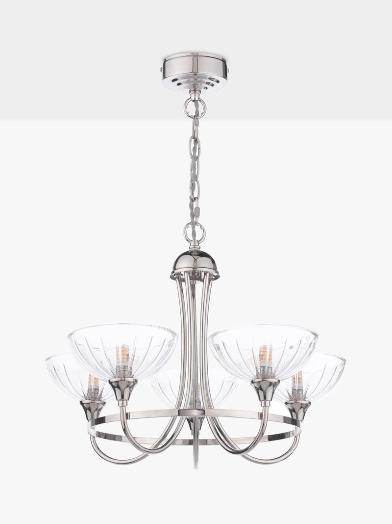 Laura Ashley Wellham five-arm chandelier polished nickel (British brand)