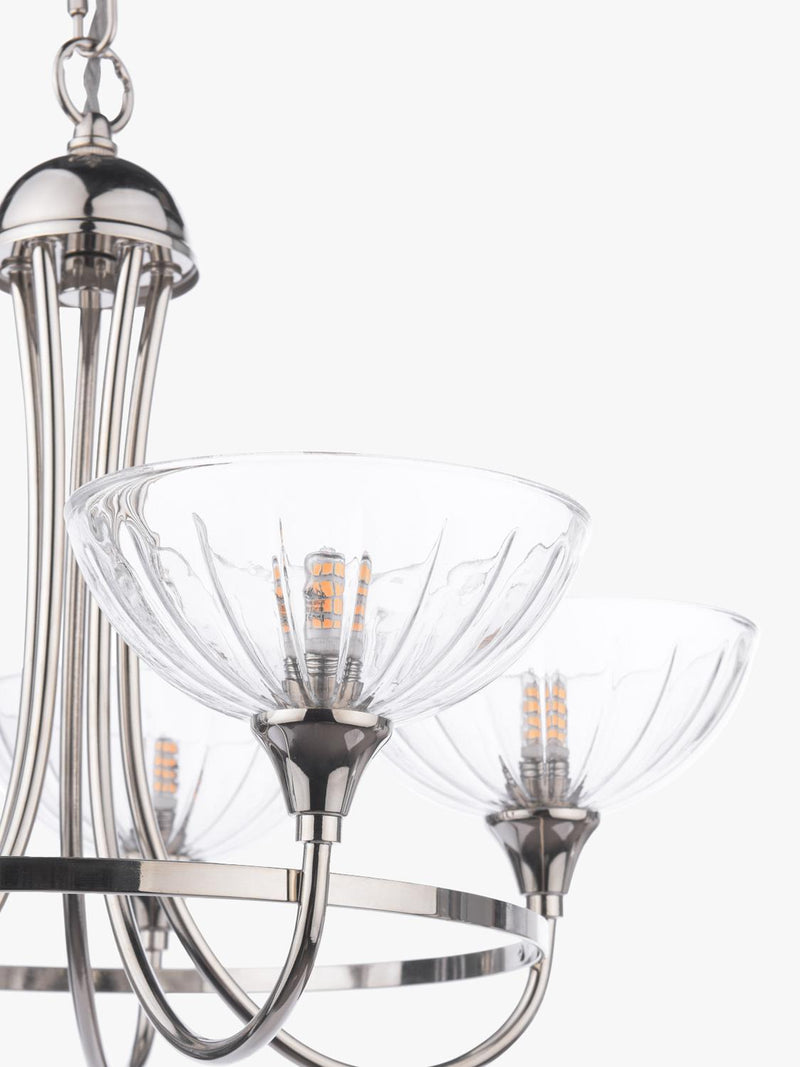 Laura Ashley Wellham five-arm chandelier polished nickel (British brand)