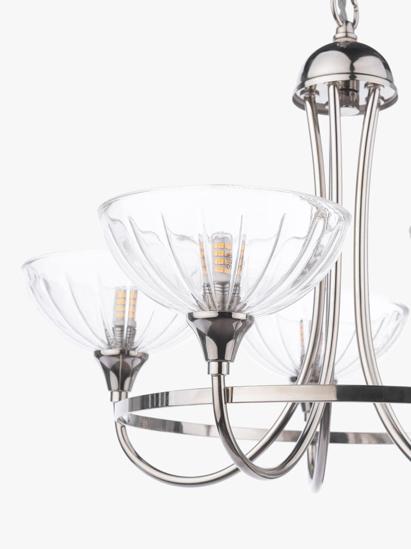 Laura Ashley Wellham five-arm chandelier polished nickel (British brand)