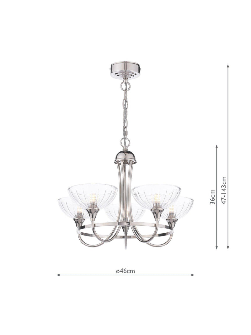 Laura Ashley Wellham five-arm chandelier polished nickel (British brand)