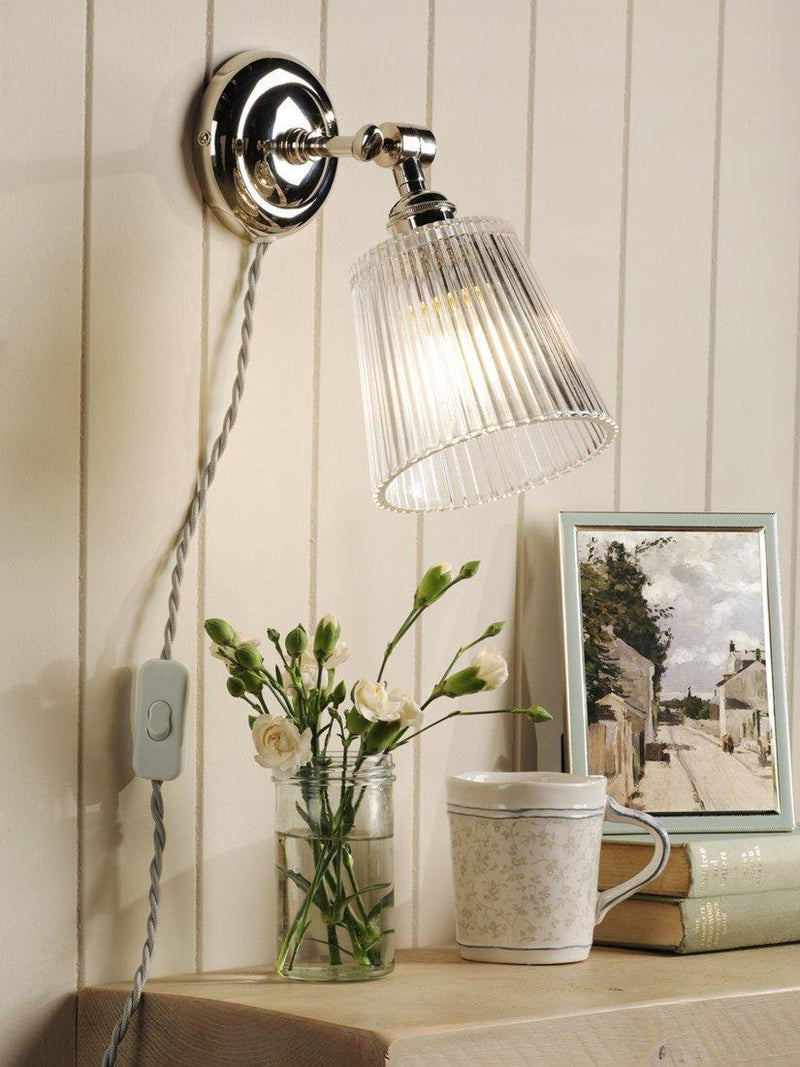 Laura Ashley Callaghan wall light in polished nickel and clear glass, UK version