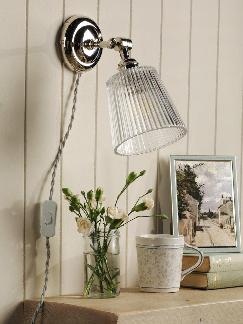 Laura Ashley Callaghan wall light in polished nickel and clear glass, UK version