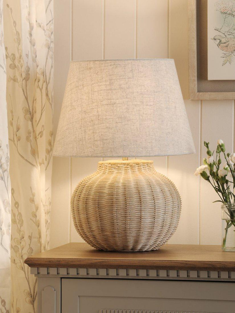 Laura Ashley rattan table lamp natural linen shade, imported from the UK