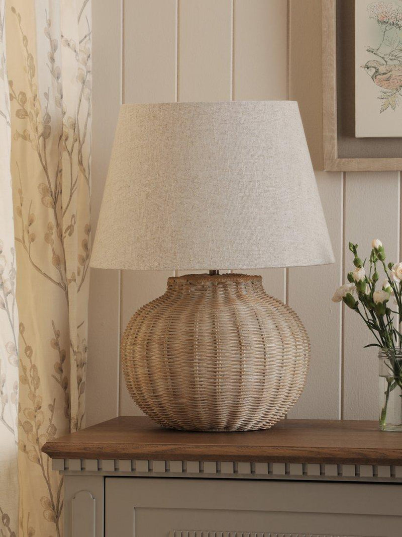 Laura Ashley rattan table lamp natural linen shade, imported from the UK