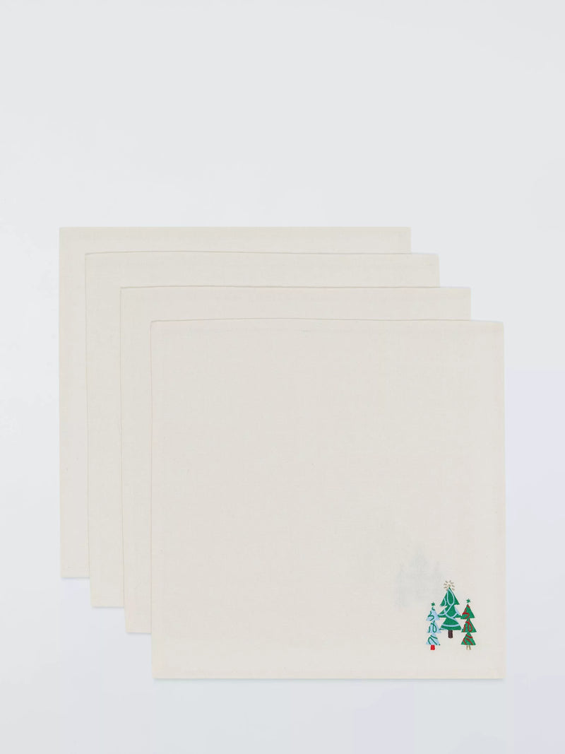 John Lewis embroidered Christmas tree cotton napkins set of 4, UK version