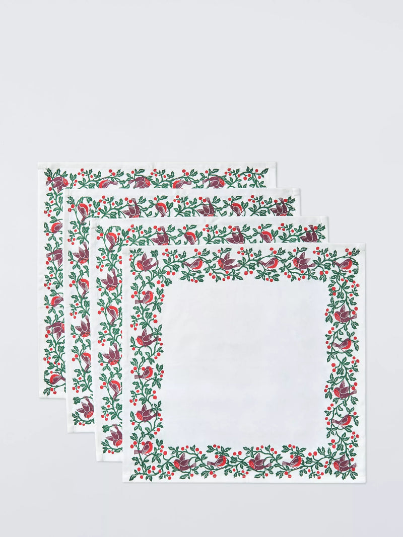 John Lewis Robin Border cotton napkins set of 4 white, UK version