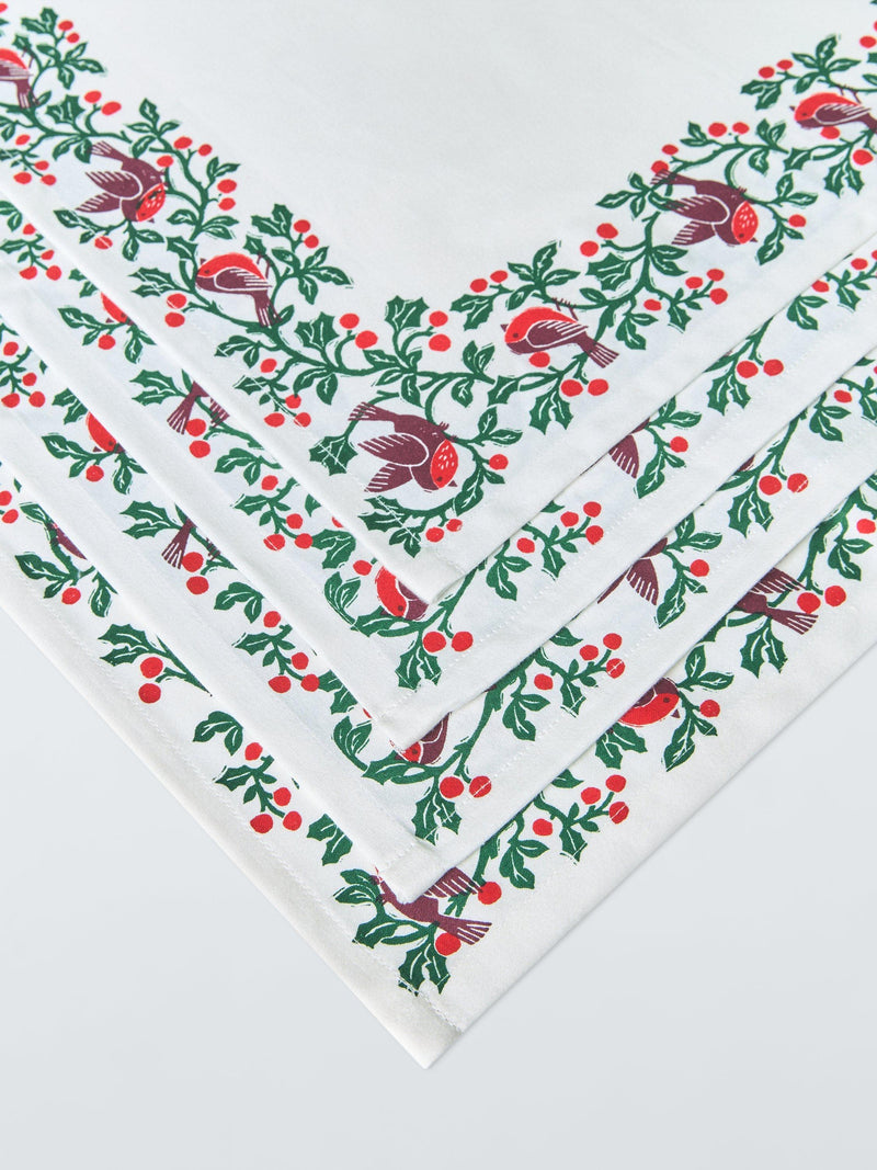John Lewis Robin Border cotton napkins set of 4 white, UK version