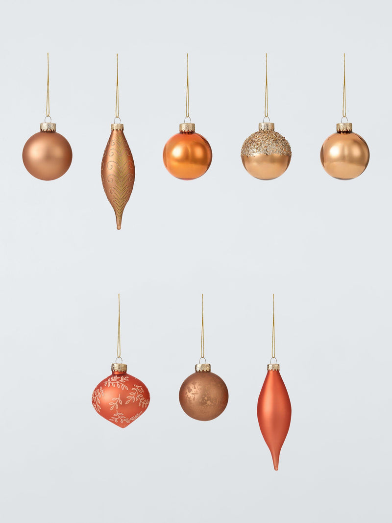 Glass Christmas Baubles in Copper, Set of 20