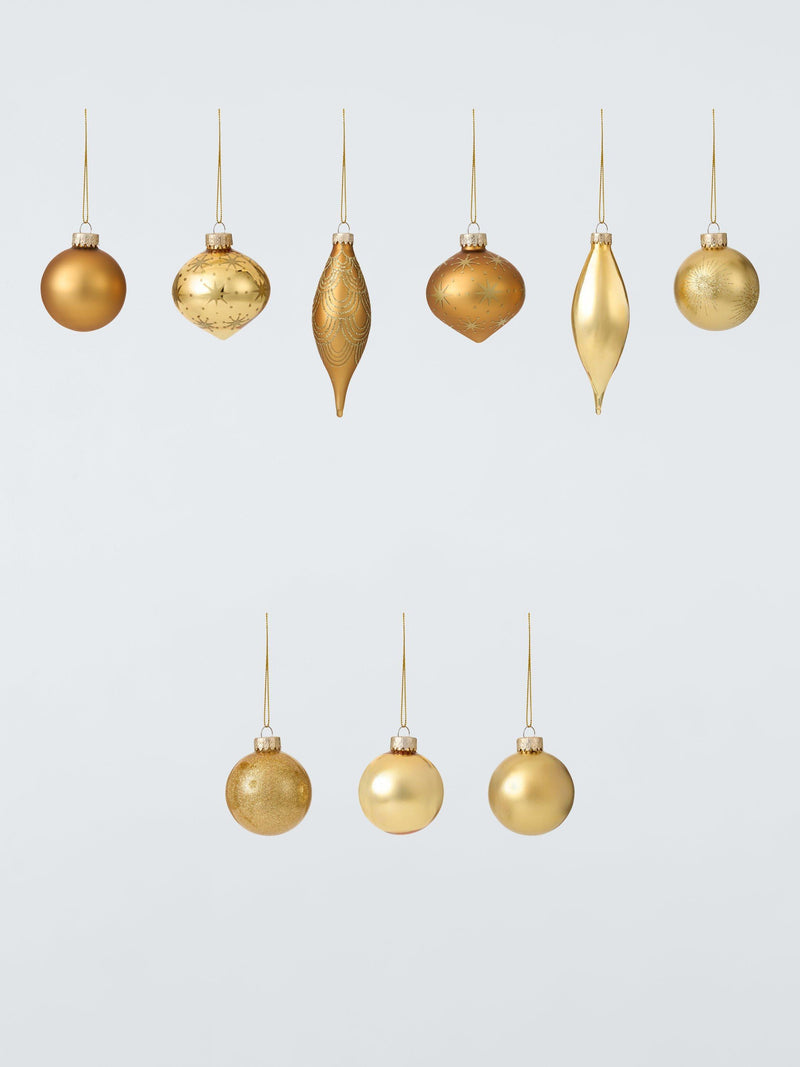 Gold Glass Christmas Baubles Set of 20 with Assorted Shapes