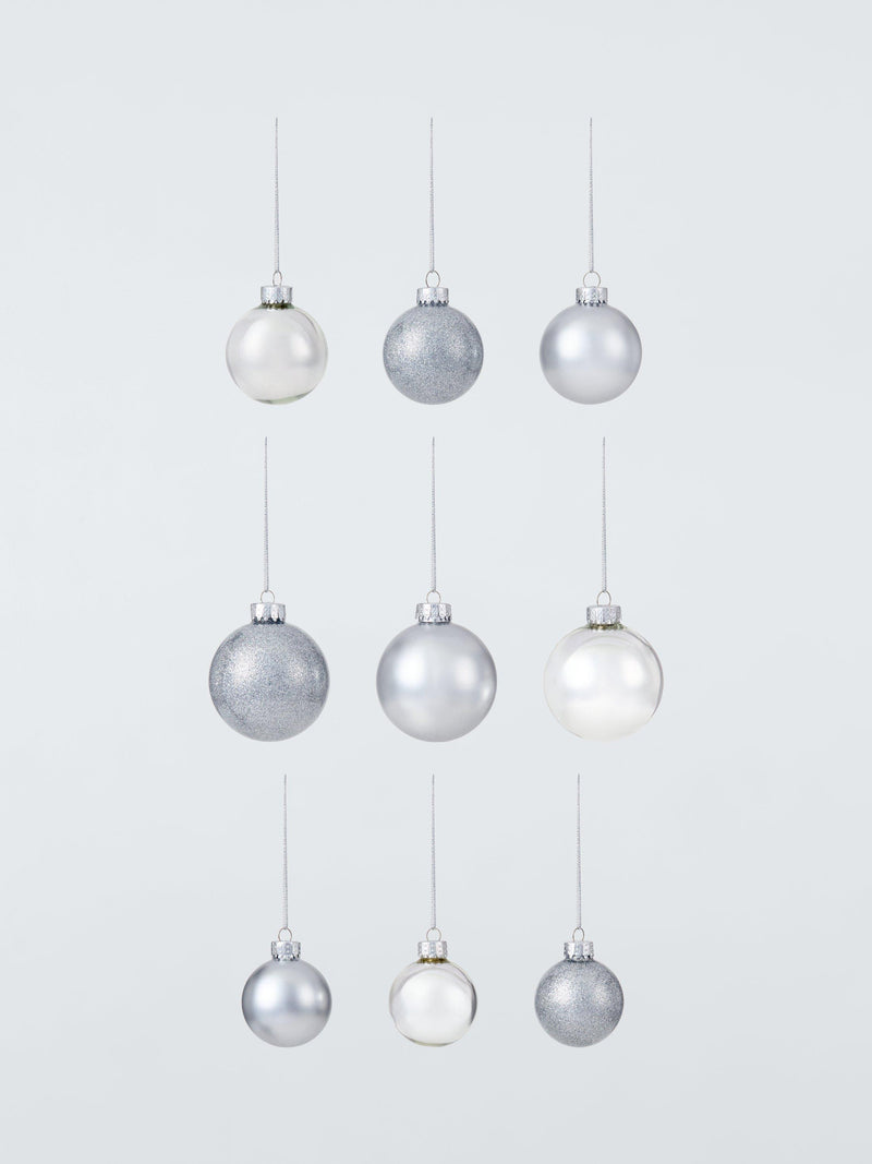 Set of 42 Silver Glass Christmas Baubles