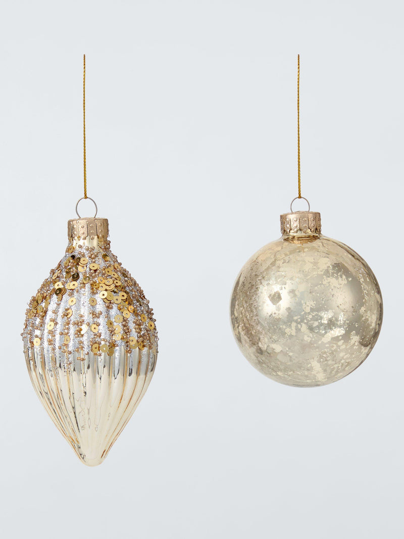 Glitter Mercury Glass Baubles Box of 9 Gold
