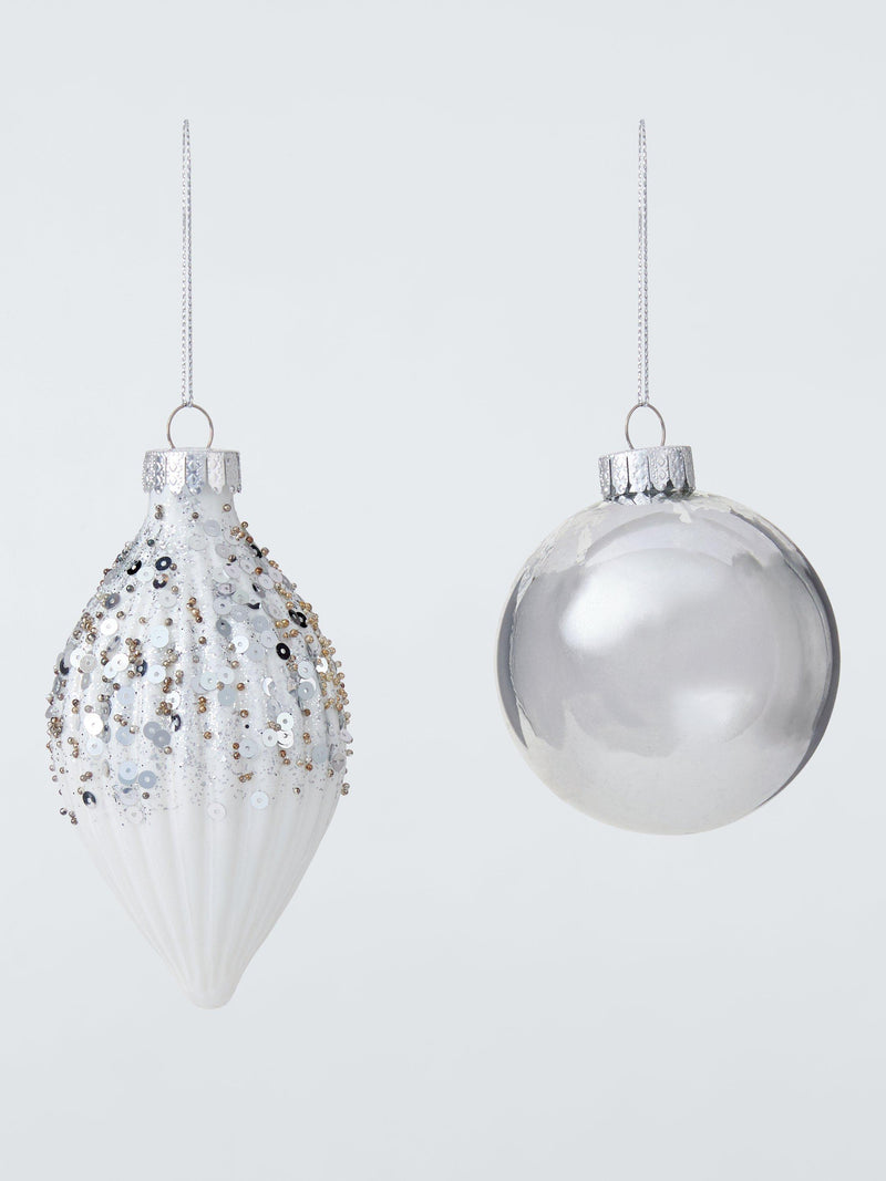 Glitter Mercury Glass Baubles, Box of 9 in Silver
