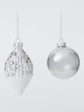 Glitter Mercury Glass Baubles, Box of 9 in Silver