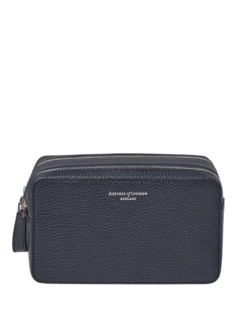 Aspinal of London Mount Street wash bag in navy leather (British brand)