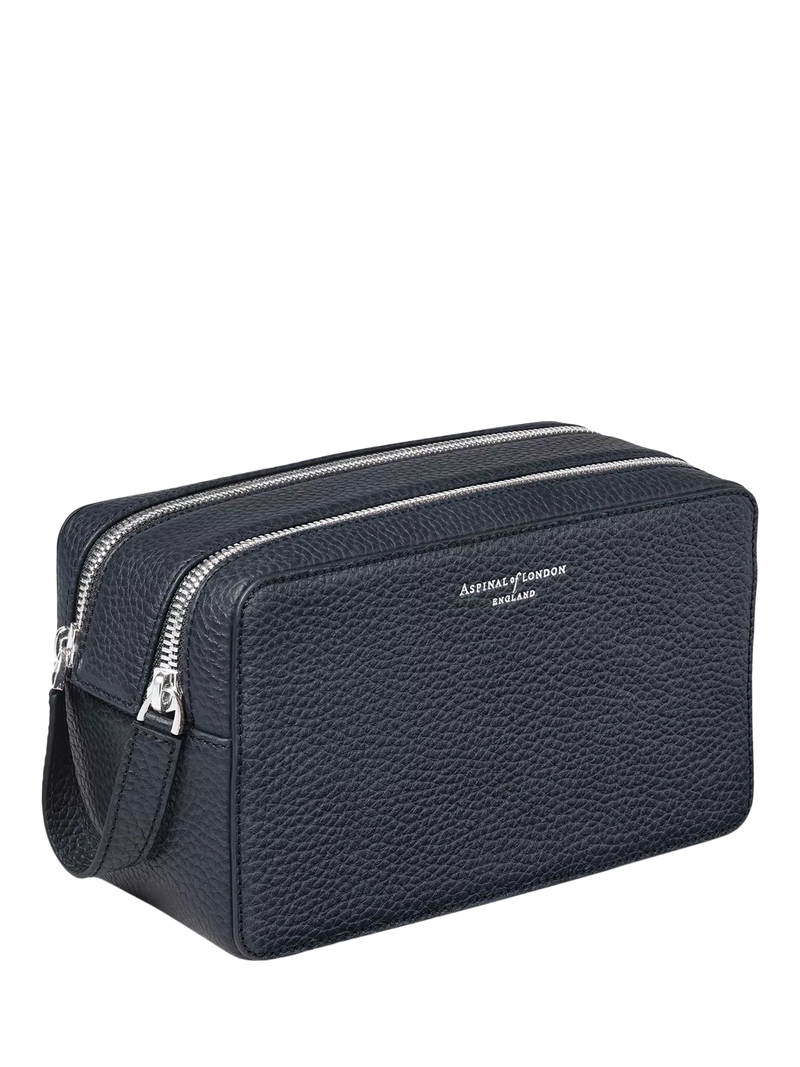 Aspinal of London Mount Street wash bag in navy leather (British brand)