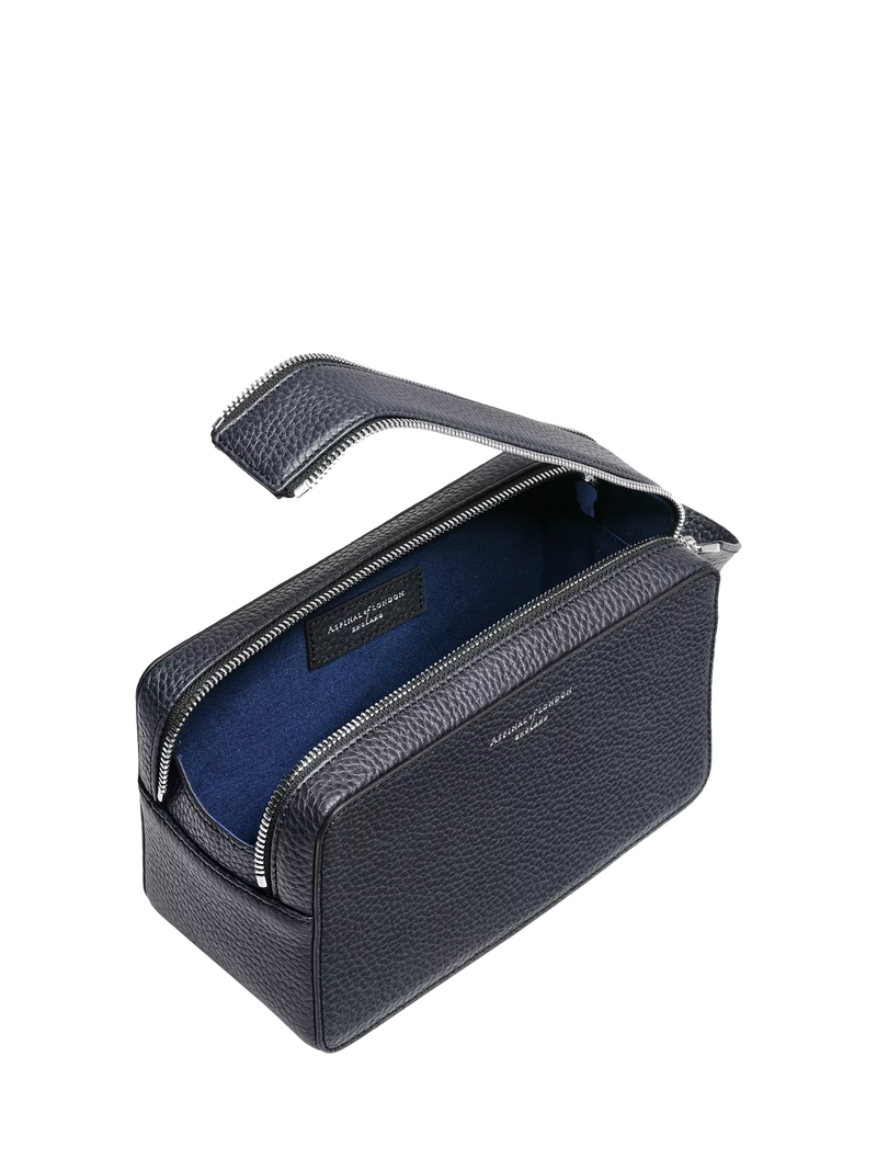 Aspinal of London Mount Street wash bag in navy leather (British brand)