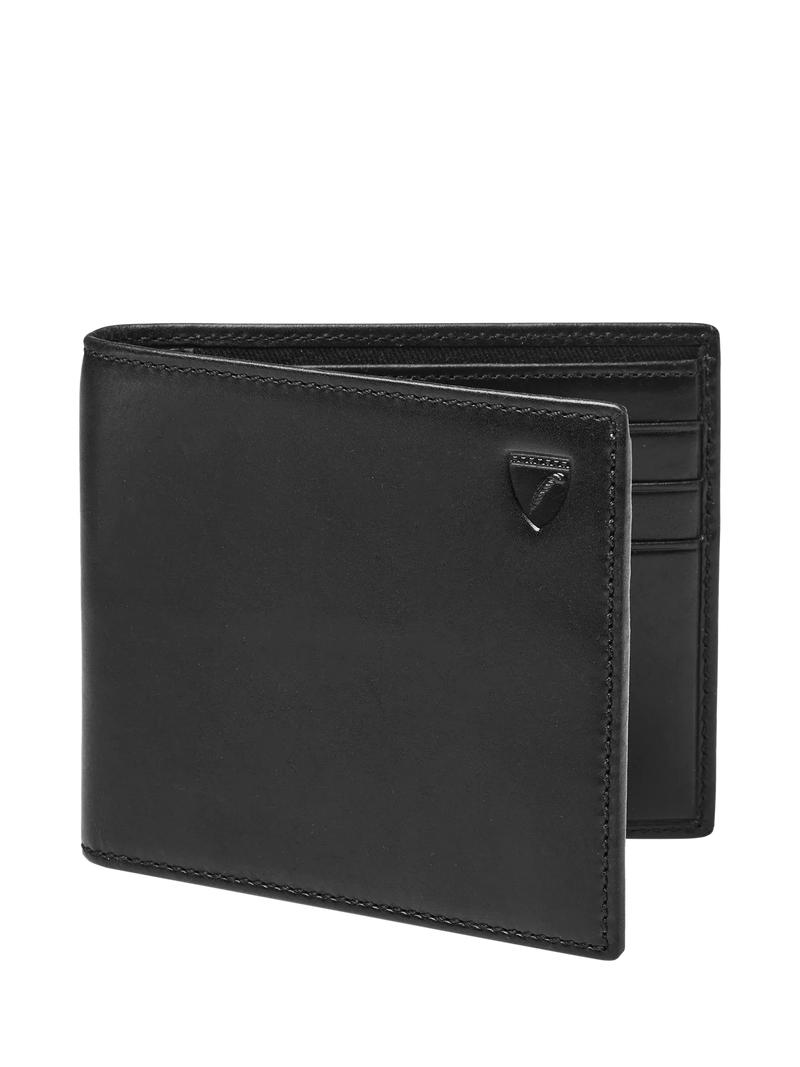 Aspinal of London leather billfold wallet black, UK version