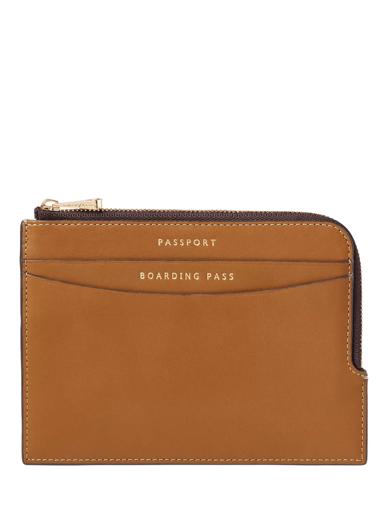Aspinal of London tan leather travel wallet with zip - British product