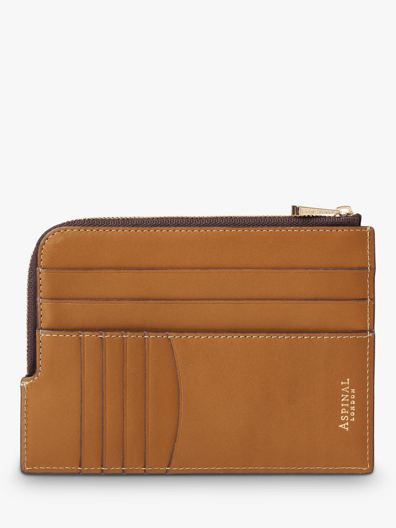 Aspinal of London tan leather travel wallet with zip - British product