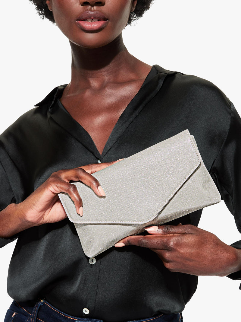 KG Kurt Geiger silver clutch bag, UK version