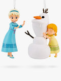 Hardwearing Plastic Tree Ornament Set of Two with White Ribbons, Depicting Snowman-Building Scene