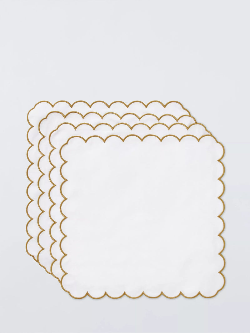 John Lewis scallop edge cotton napkins gold white set of 4, imported from the UK