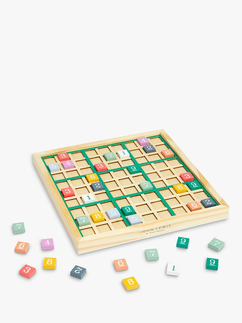 John Lewis kids' wooden Sudoku puzzle game with colorful blocks, imported from the UK