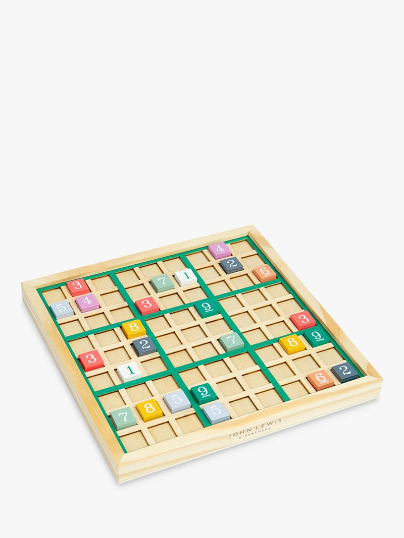 John Lewis kids' wooden Sudoku puzzle game with colorful blocks, imported from the UK